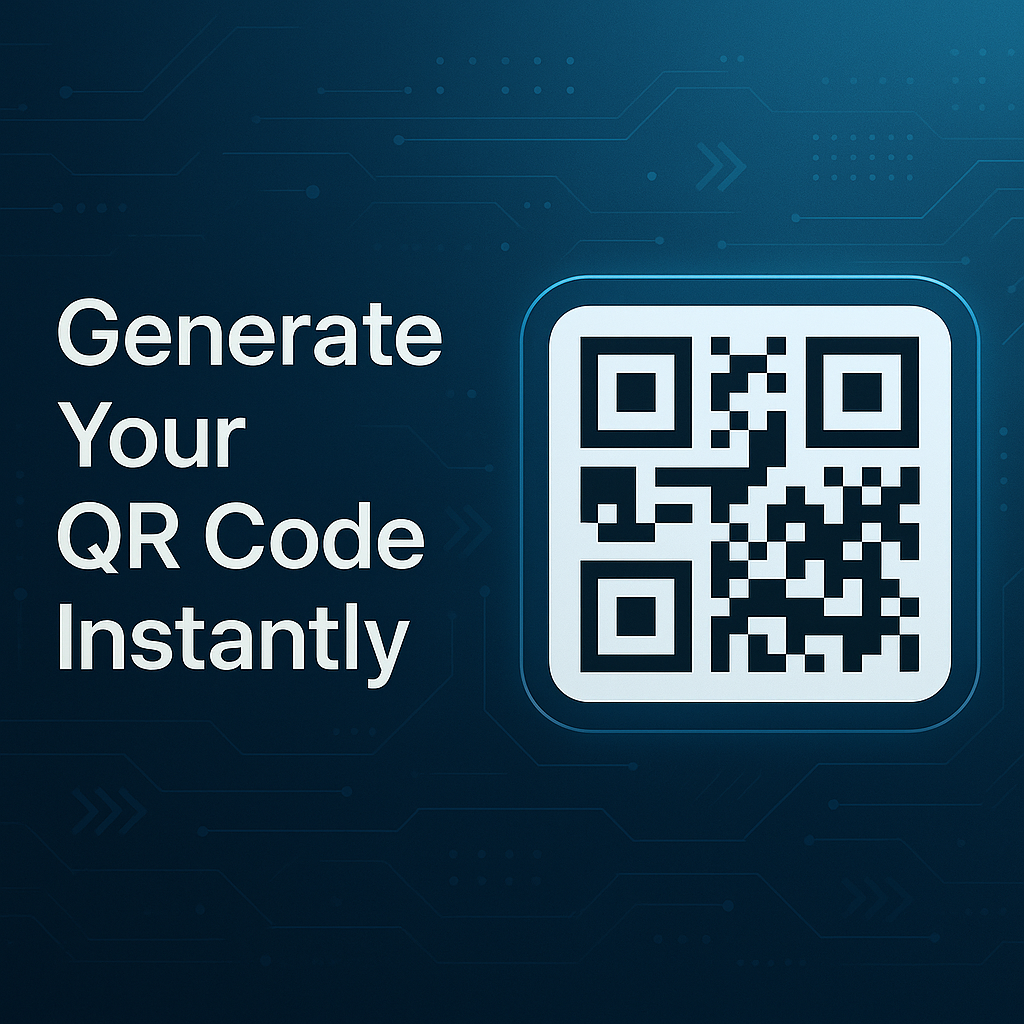 A modern tech-themed image showing a QR code with the text "Generate Your QR Code Instantly" on a futuristic digital background.